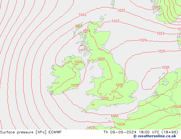 Surface pressure ECMWF Th 09.05.2024 18 UTC