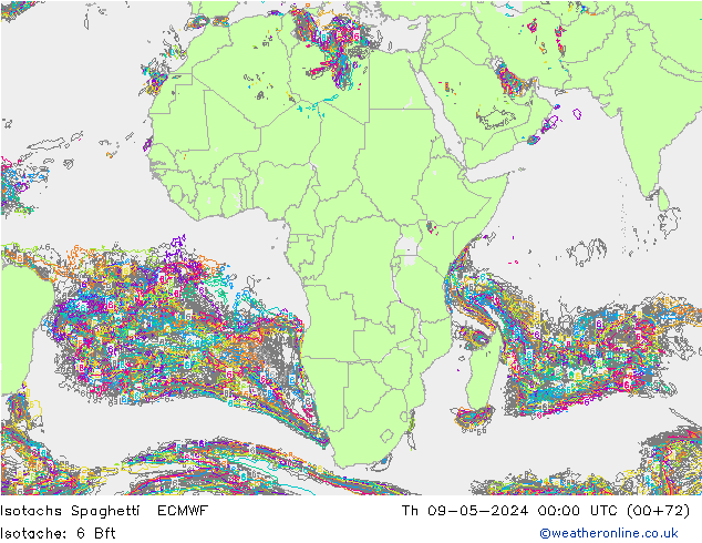 Isotachs Spaghetti ECMWF Th 09.05.2024 00 UTC