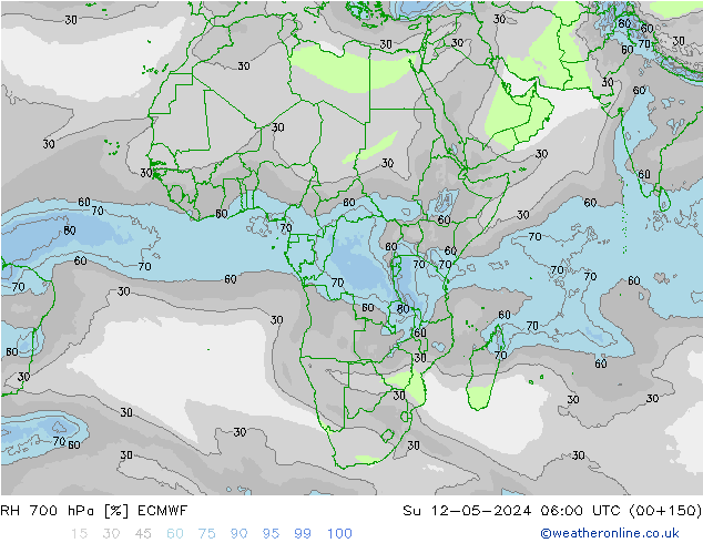 RH 700 hPa ECMWF Su 12.05.2024 06 UTC