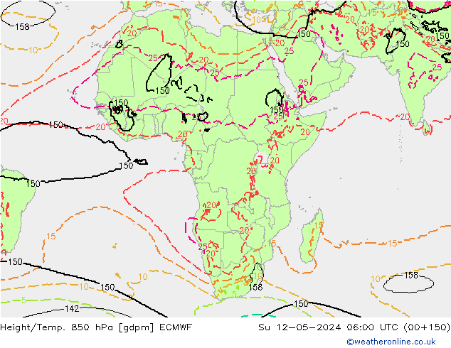 Yükseklik/Sıc. 850 hPa ECMWF Paz 12.05.2024 06 UTC