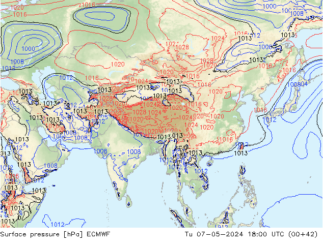 Surface pressure ECMWF Tu 07.05.2024 18 UTC