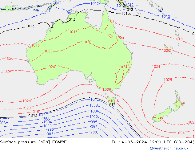 Surface pressure ECMWF Tu 14.05.2024 12 UTC