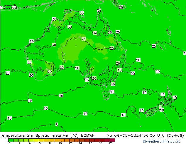 Temperature 2m Spread ECMWF Mo 06.05.2024 06 UTC