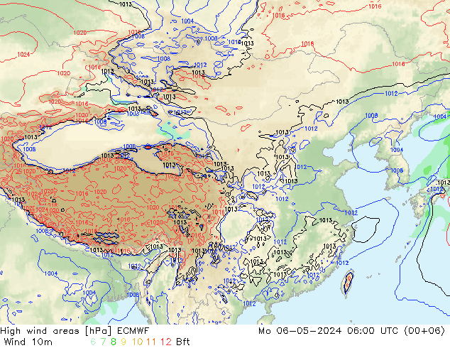 High wind areas ECMWF 星期一 06.05.2024 06 UTC