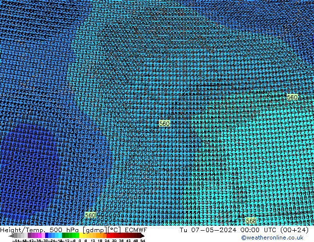 Height/Temp. 500 hPa ECMWF Út 07.05.2024 00 UTC