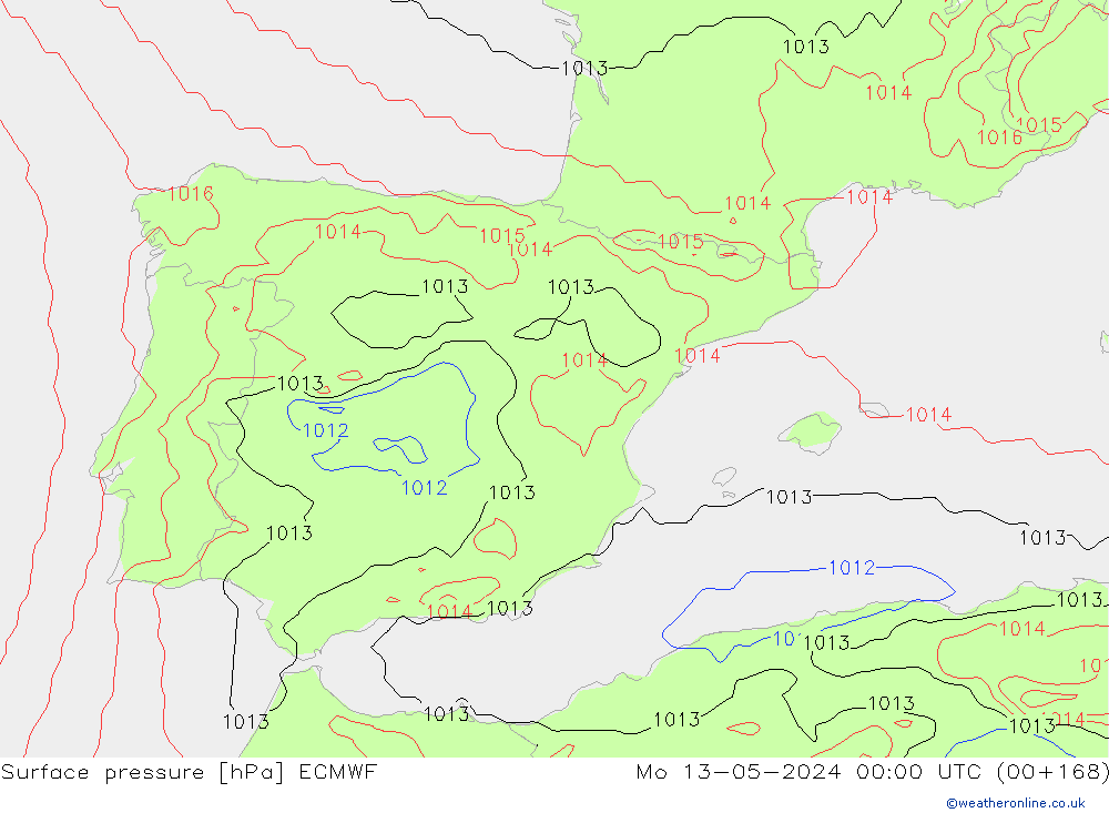 pressão do solo ECMWF Seg 13.05.2024 00 UTC