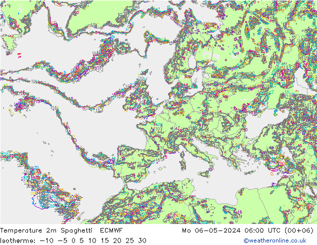 Temperatura 2m Spaghetti ECMWF lun 06.05.2024 06 UTC