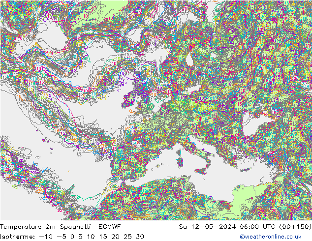 Temperaturkarte Spaghetti ECMWF So 12.05.2024 06 UTC