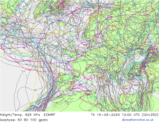 Height/Temp. 925 hPa ECMWF Th 16.05.2024 12 UTC