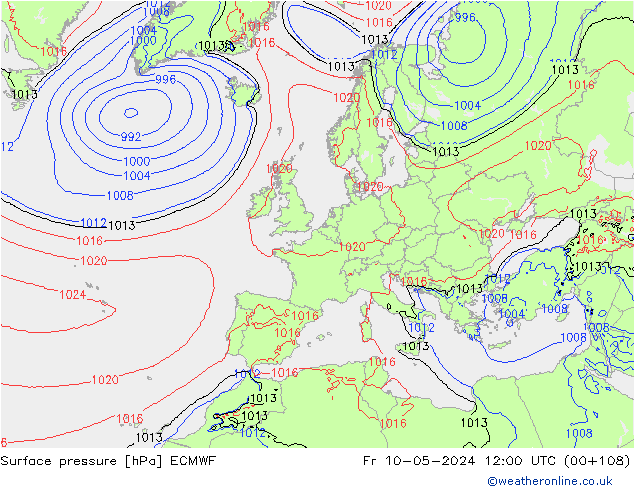 Luchtdruk (Grond) ECMWF vr 10.05.2024 12 UTC