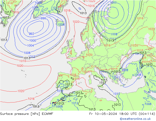 Surface pressure ECMWF Fr 10.05.2024 18 UTC