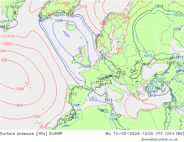 Pressione al suolo ECMWF lun 13.05.2024 12 UTC