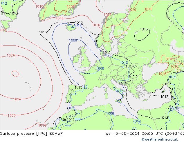 Bodendruck ECMWF Mi 15.05.2024 00 UTC