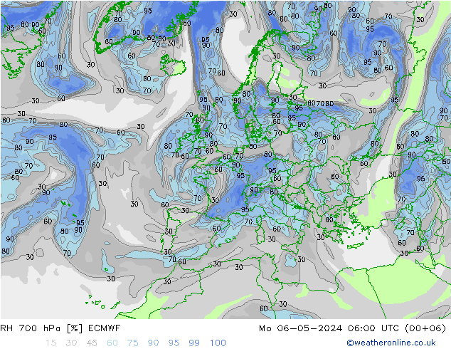 Humidité rel. 700 hPa ECMWF lun 06.05.2024 06 UTC