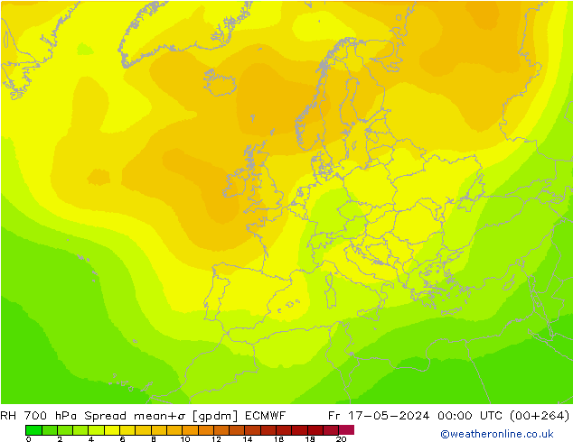 RH 700 hPa Spread ECMWF ven 17.05.2024 00 UTC