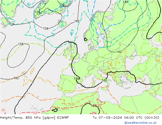 Height/Temp. 850 hPa ECMWF Tu 07.05.2024 06 UTC