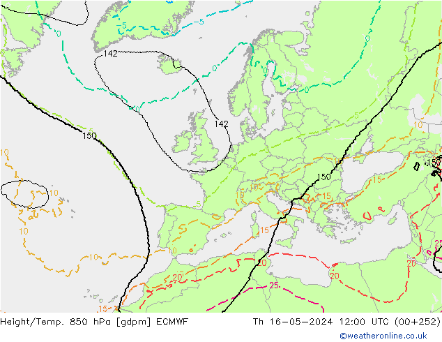 Height/Temp. 850 hPa ECMWF Čt 16.05.2024 12 UTC