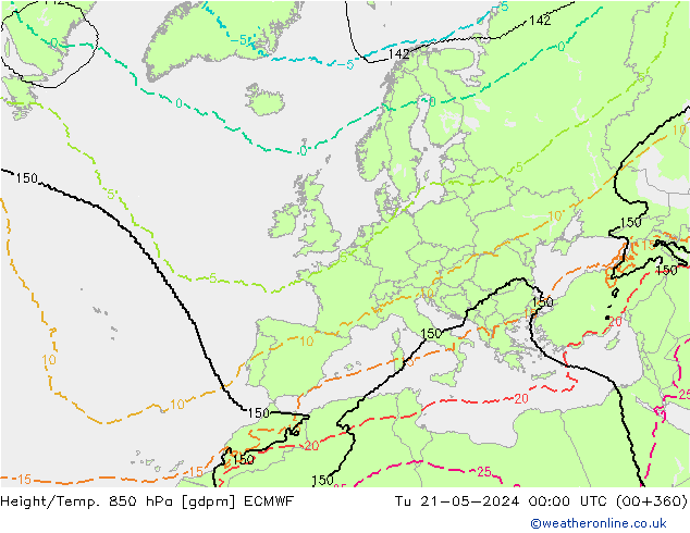 Height/Temp. 850 hPa ECMWF mar 21.05.2024 00 UTC