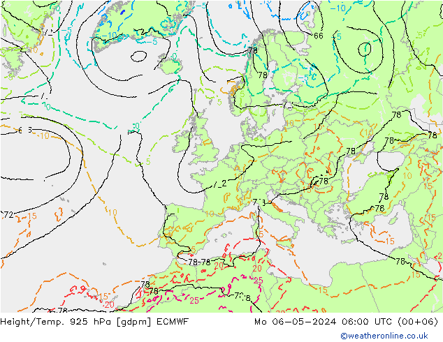 Geop./Temp. 925 hPa ECMWF lun 06.05.2024 06 UTC