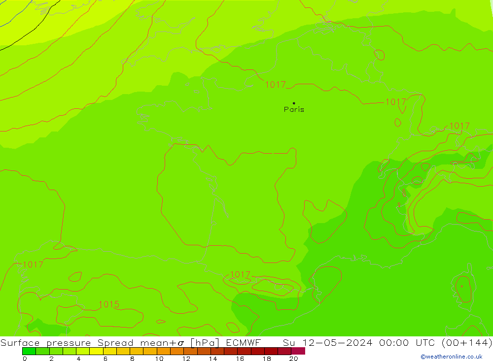 Bodendruck Spread ECMWF So 12.05.2024 00 UTC