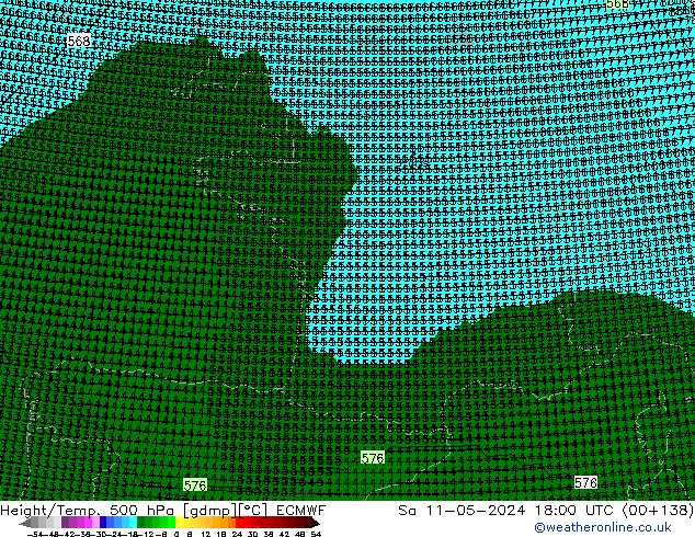 Height/Temp. 500 hPa ECMWF Sa 11.05.2024 18 UTC