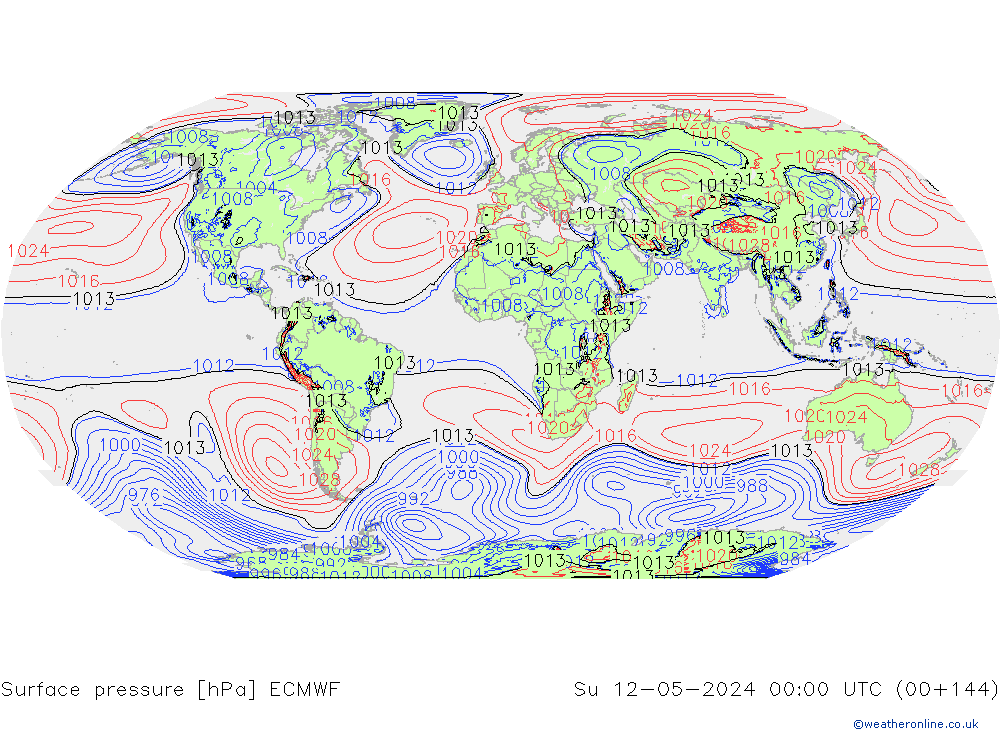 Atmosférický tlak ECMWF Ne 12.05.2024 00 UTC