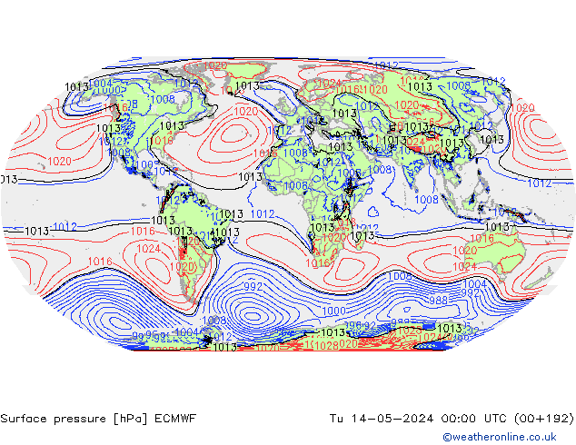 Atmosférický tlak ECMWF Út 14.05.2024 00 UTC