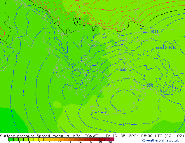 Surface pressure Spread ECMWF Fr 10.05.2024 06 UTC