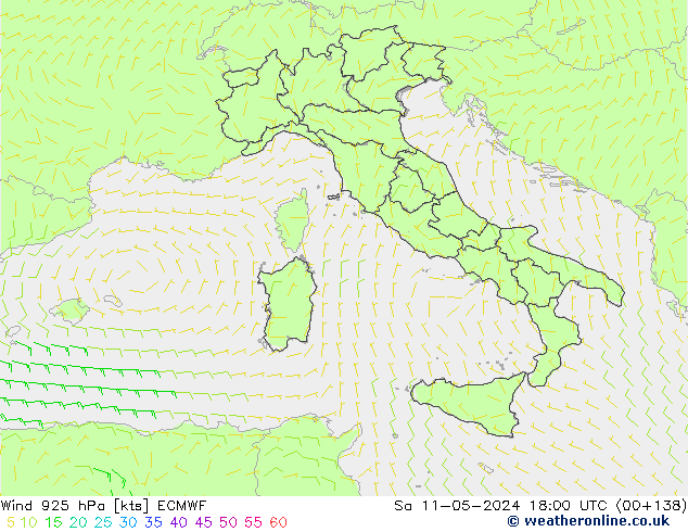Wind 925 hPa ECMWF za 11.05.2024 18 UTC