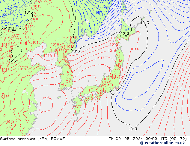 Atmosférický tlak ECMWF Čt 09.05.2024 00 UTC