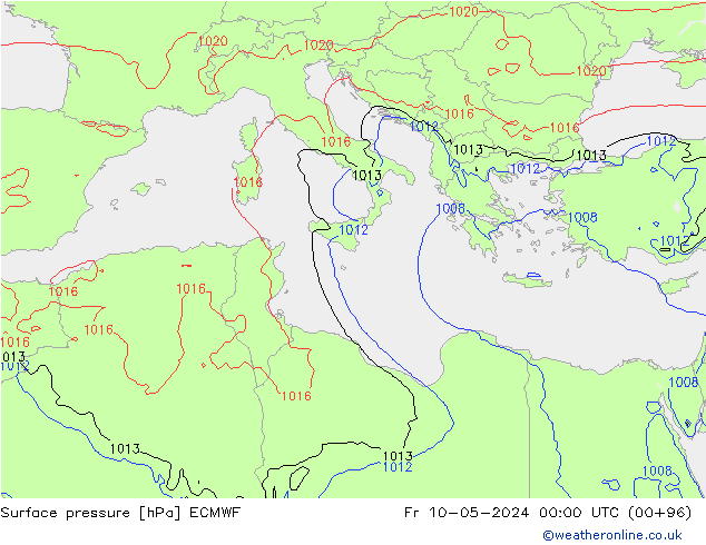 Surface pressure ECMWF Fr 10.05.2024 00 UTC