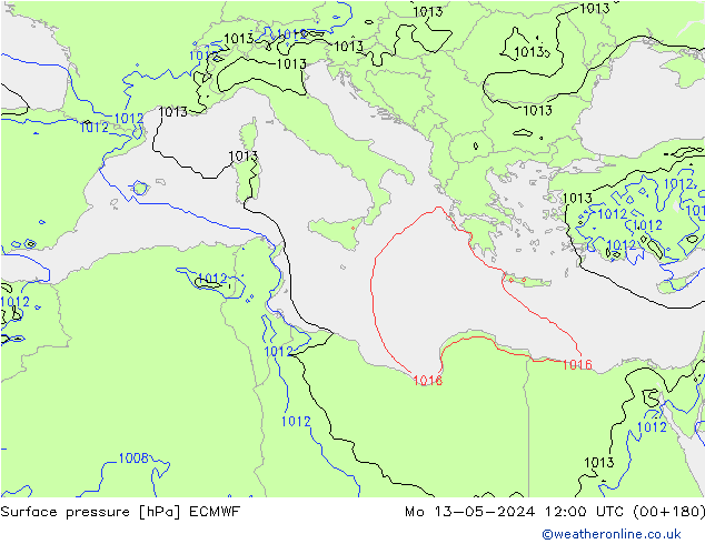 Surface pressure ECMWF Mo 13.05.2024 12 UTC