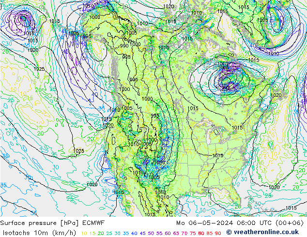 Isotachen (km/h) ECMWF Mo 06.05.2024 06 UTC