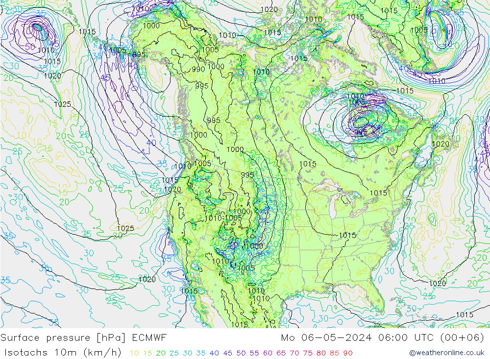 Isotachen (km/h) ECMWF Mo 06.05.2024 06 UTC