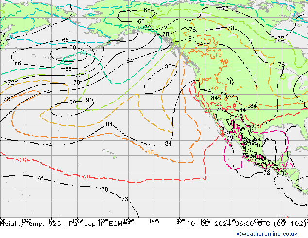 Height/Temp. 925 hPa ECMWF Fr 10.05.2024 06 UTC