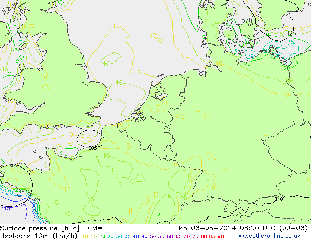 Isotachs (kph) ECMWF Mo 06.05.2024 06 UTC