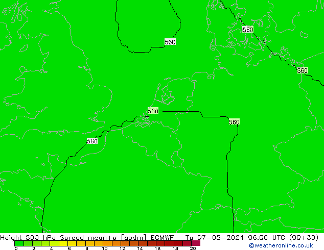 Height 500 hPa Spread ECMWF Di 07.05.2024 06 UTC