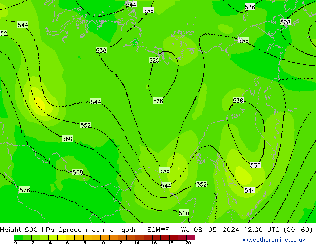 Height 500 hPa Spread ECMWF We 08.05.2024 12 UTC