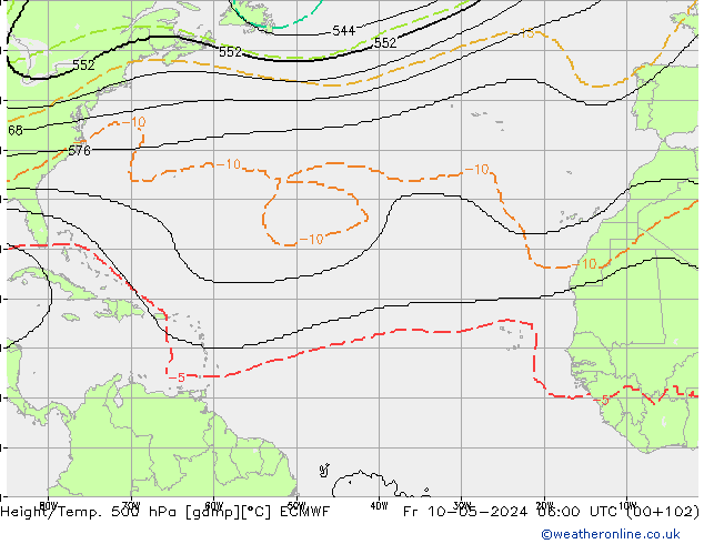 Geop./Temp. 500 hPa ECMWF vie 10.05.2024 06 UTC