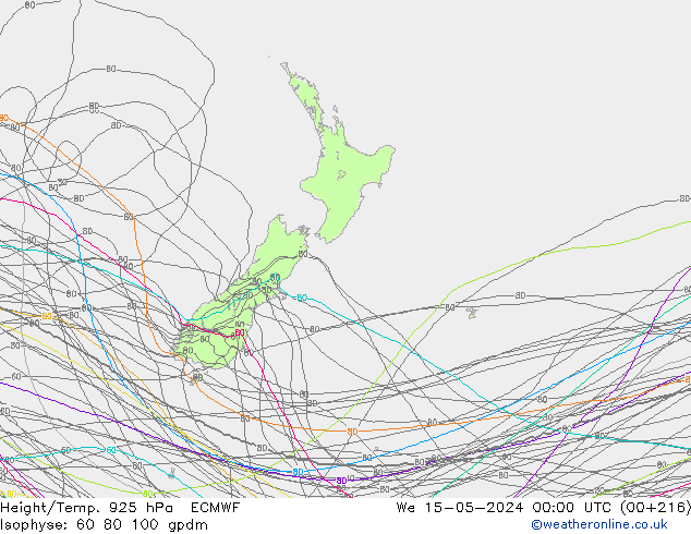 Height/Temp. 925 hPa ECMWF mer 15.05.2024 00 UTC