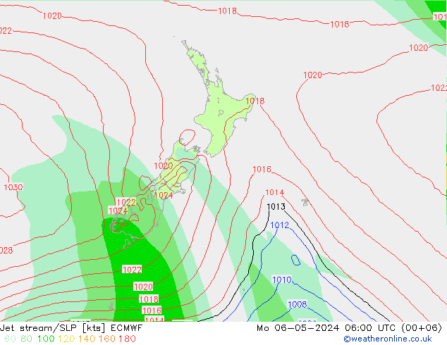 Jet stream/SLP ECMWF Mo 06.05.2024 06 UTC