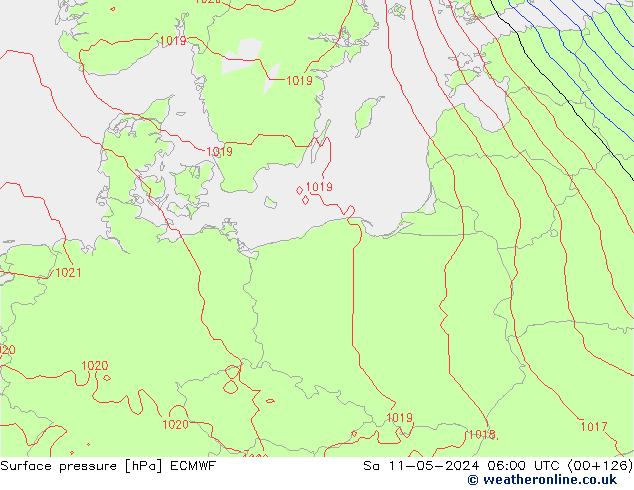 Presión superficial ECMWF sáb 11.05.2024 06 UTC