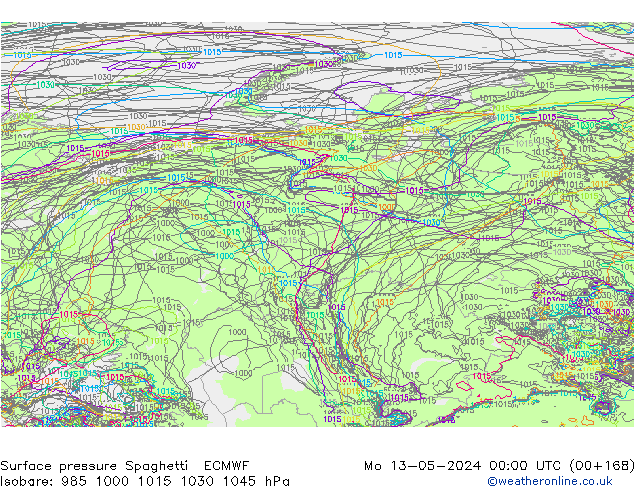 Bodendruck Spaghetti ECMWF Mo 13.05.2024 00 UTC