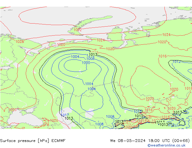 Surface pressure ECMWF We 08.05.2024 18 UTC