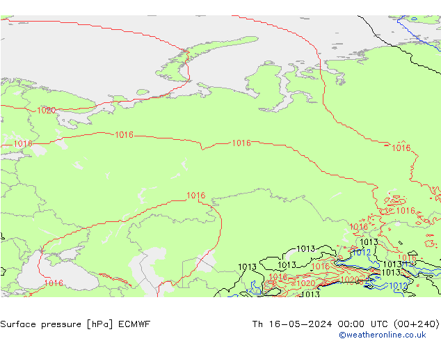 Surface pressure ECMWF Th 16.05.2024 00 UTC