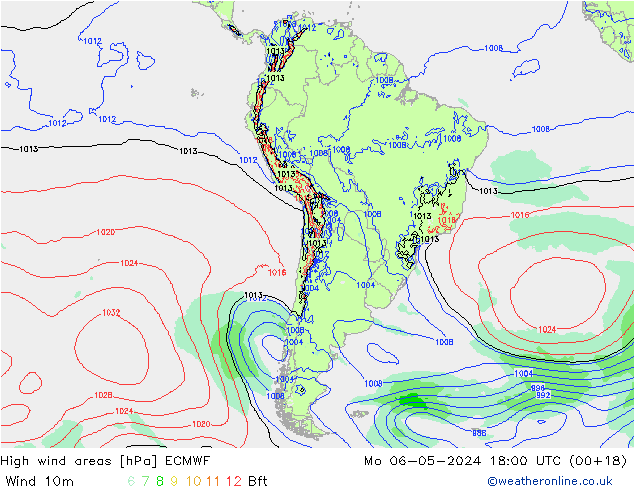 High wind areas ECMWF Mo 06.05.2024 18 UTC