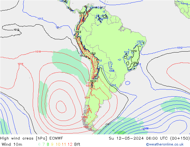 High wind areas ECMWF Su 12.05.2024 06 UTC