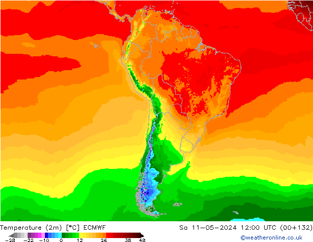 Temperature (2m) ECMWF Sa 11.05.2024 12 UTC