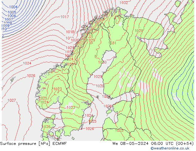 Luchtdruk (Grond) ECMWF wo 08.05.2024 06 UTC