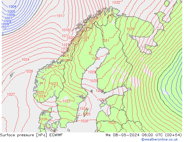 Surface pressure ECMWF We 08.05.2024 06 UTC